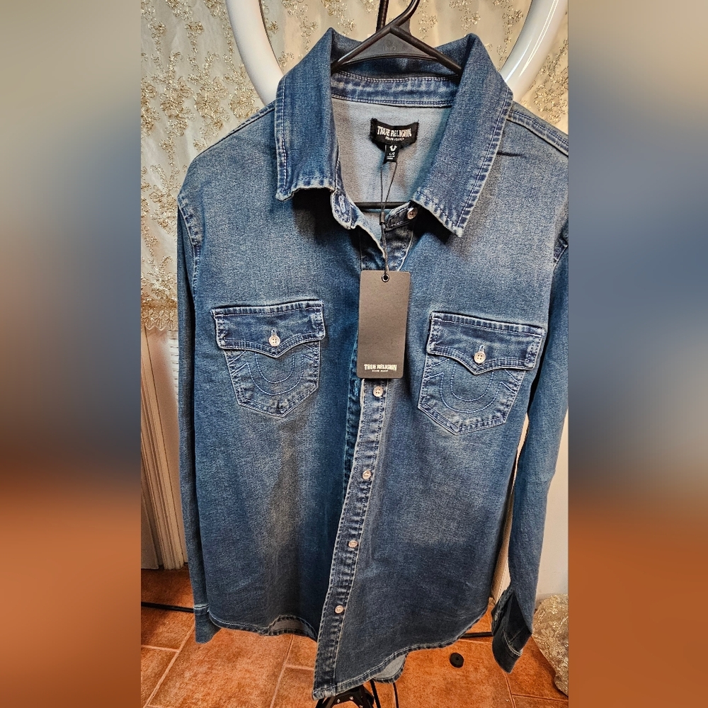 Georgia Glitter Denim Button-Up Shirt - Picture 3 of 8